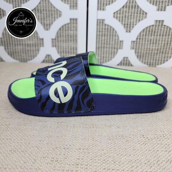 New Balance NWOT Women's Blue & Neon Green Slip On Slides Size 10 - Picture 4 of 11
